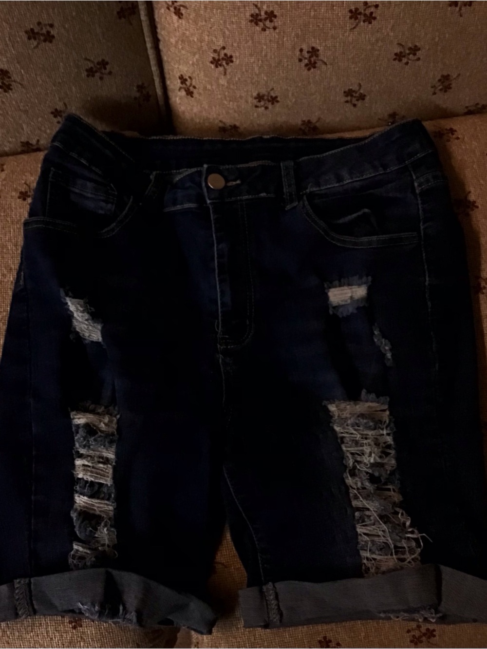 Source Unknown Dark Blue Distressed Jean Shorts